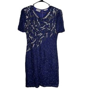 NWT Silky Nites by Cherish Vintage 80s Fully Beaded Silk Coctail Dress